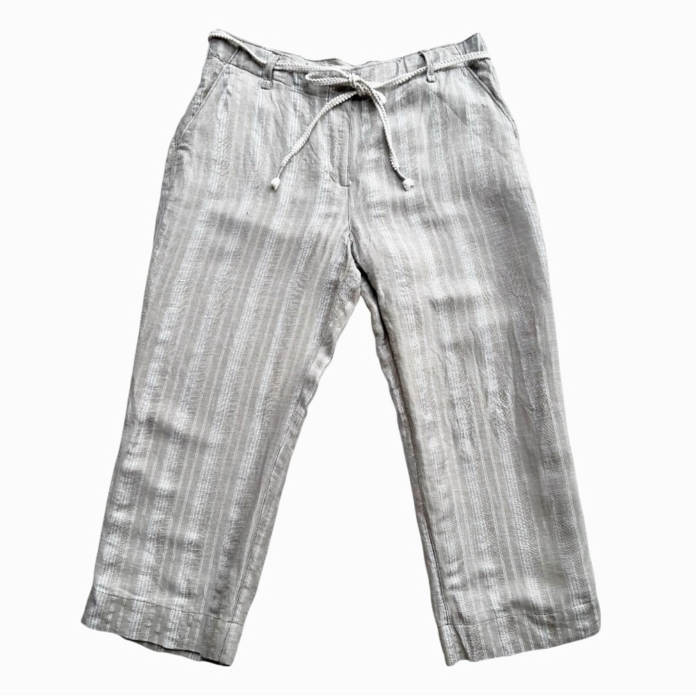 Tommy Bahama Silver Textured Linen Cropped Pants Size 10‎